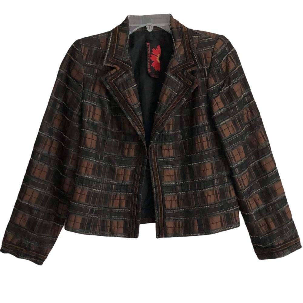 Debbie Shuchat Iridescent Copper Brown Woven Cropped Jacket 10